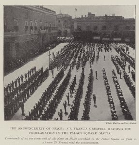 O Anúncio da Paz, Sir Francis Grenfell, lendo a Proclamação na Praça do Palácio, Malta de English Photographer