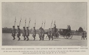 A procissão Assize em Chester, o Javelin Men em seu novo traje Beefeaters de English Photographer