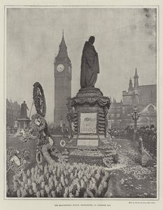 A, beaconsfield, estátua, westminster, ligado, primrose, dia