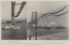A queima da nova ponte suspensa de East River, agora em curso de construção entre Nova York e Brooklyn de English Photographer