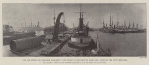 O descarte de naves de guerra obsoletas, as bacias no estaleiro de Portsmouth, mostrando a superlotação de English Photographer