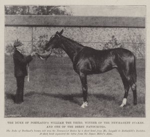 O duque de Portlands William o terceiro, vencedor do Newmarket Stakes, e um dos favoritos de Derby de English Photographer