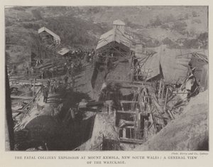 The Fatal Colliery Explosion no Monte Kembla, Nova Gales do Sul, uma visão geral dos destroços de English Photographer