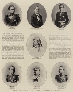 Os imperadores alemães visitam a rainha, retratos de seus filhos