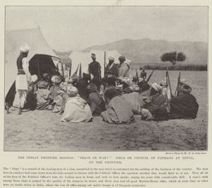 A fronteira indiana Risings, paz ou guerra Jirga ou Conselho de Pathans em Thull, na fronteira de English Photographer