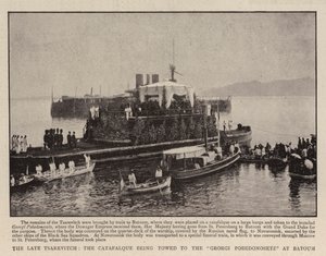 O Tsarevitch atrasado, o Catafalque que está sendo rebocado ao Georgi Pobedonosetz em Batoum de English Photographer