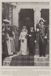 O Casamento do Sr. Chauncey Depew em Nice, a Noiva e o Noivo saindo da Igreja de English Photographer