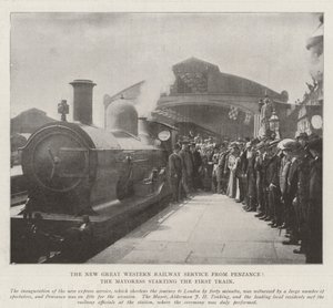 O New Great Western Railway Service de Penzance, a prefeita iniciando o primeiro trem de English Photographer