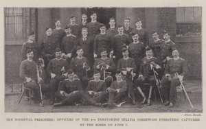 Os prisioneiros do Roodeval, oficiais da 4ª Milícia de Derbyshire (Sherwood Foresters) capturados pelos Boers em 7 de junho de English Photographer