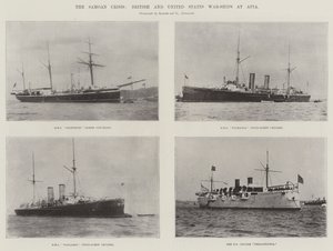 A crise samoana, navios de guerra britânicos e americanos no Apia