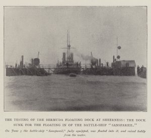 O Teste da Doca Flutuante das Bermudas em Sheerness, o Dique afundado para a Flutuação do Navio de Batalha de Sanspareil de English Photographer