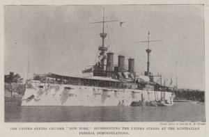 Os Estados Unidos Cruiser New York, representando os Estados Unidos nas manifestações federais australianas de English Photographer