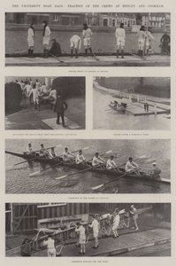A corrida de barcos da universidade, prática das tripulações em Henley e Cookham