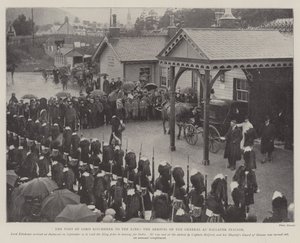 A visita de Lord Kitchener ao rei, a chegada do general na estação de Ballater de English Photographer