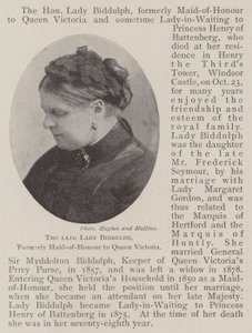 A falecida lady Biddulph, anteriormente empregada de honra da rainha Victoria de English Photographer