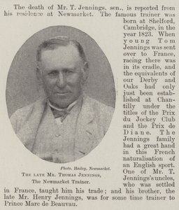 O falecido Sr. Thomas Jennings, o instrutor de Newmarket de English Photographer