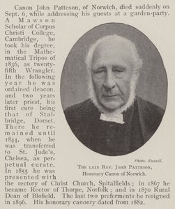 O falecido reverendo John Patteson, honrado Canon de Norwich de English Photographer