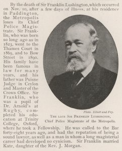 O falecido Sir Franklin Lushington, magistrado chefe da polícia da metrópole de English Photographer