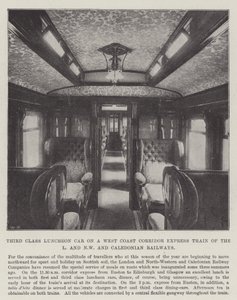 Carro de Almoço de Terceira Classe em um Trem Expresso do Corredor da Costa Oeste das Estradas de Ferro L e NW e Caledônia de English Photographer