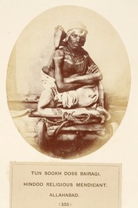 Tun Sookh Doss Bairago, mendicante religioso hindu, Allahabad, de The People of India, de J. Forbes Watson, publicado em 1868 (impressão de albume) de English Photographer