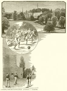 1. Harrow, dos campos de jogo. 2. Futebol. 3. Raquetes de English School