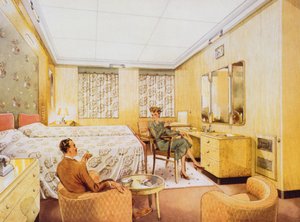 Um quarto a bordo do RMS Caronia, c.1950 de English School