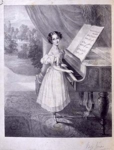 A Child Pianist (Miss Jonas?) Tocando "Pastorale" de John Field, c.1835 (gravura) de English School