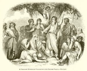 Um missionário cristão pregando aos pagãos britânicos. de English School