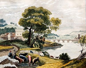 A Claudian Landscape, c.1825 (aguarela sobre papel) de English School