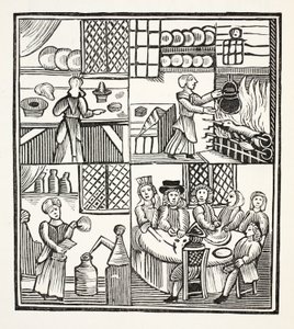 Uma coleção de recibos da cozinha, ilustração dos Chapu-livros do século XVIII por John Ashton, bar. 1882 de English School