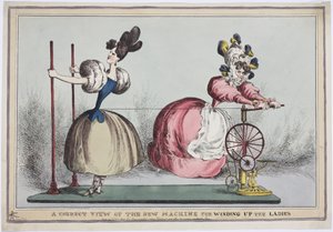 Uma visão correta da nova máquina para enrolar as senhoras, publicada por Thomas McLean, c.1830 (gravura colorida) de English School