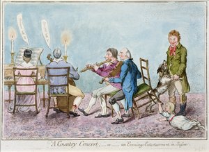 Um Country Concert, ou um Evenings Entertainment em Sussex, publicado por Hannah Humphrey em 1798 (gravura à mão colorida) de English School