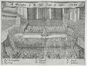 Uma descrição do Supremo Tribunal de Justiça (O Julgamento de Carlos I), século XVII de English School
