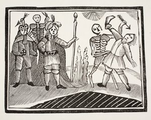 Um diálogo entre um homem cego e a morte, ilustração dos Chap-livros do século XVIII por John Ashton, bar. 1882 de English School