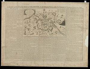 Um Diário e Plano Pictórico do Cerco de Colchester 1648, impresso e vendido por W. Keymer, 1648 de English School