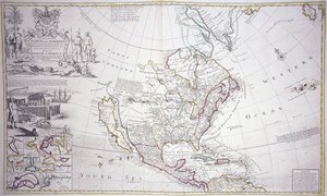 Um mapa de página dupla da América do Norte, c.1708-20 de English School