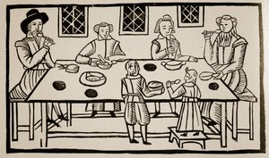 Uma refeição familiar, c.1600 (foto sépia) de English School