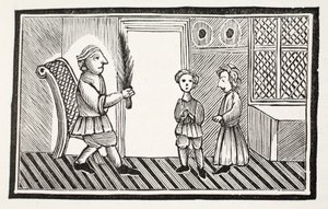 Um pai e seus filhos, ilustração dos Chap-livros do século XVIII por John Ashton, bar. 1882 de English School