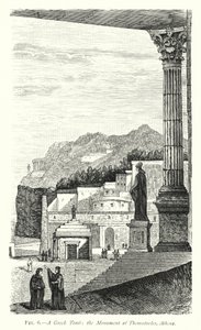 Uma Tumba Grega, o Monumento dos Teístocles, Atenas (gravura) de English School
