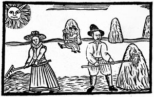 Uma cena de colheita, uma ilustração de &39;Um livro de baladas de Roxburghe&39; de English School
