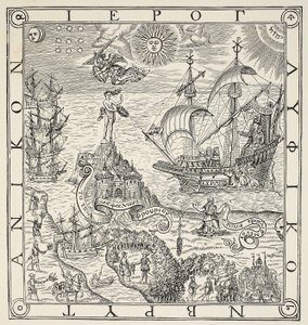 Um hieróglifo da Grã-Bretanha, frontispício para memoriais gerais e raros pertencentes à arte perfeita de navegação por John Dee (1527-1609), 1577 de English School