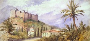 A Hill Fort in the Atlas Mountains, c.1860-70 (aguarela sobre papel) de English School