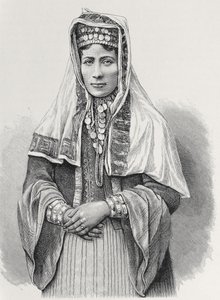 Uma mulher curda, de "The History of Mankind", Vol.III, do Prof. Friedrich Ratzel, 1898 (gravura) de English School