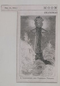 Um Farol - não o Professor Tyndall, de Moonshine, publicado em 20 de dezembro de 1884 (gravura em madeira)