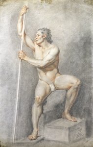 Um macho nu segurando uma equipe, c.1770 (giz colorido sobre papel)