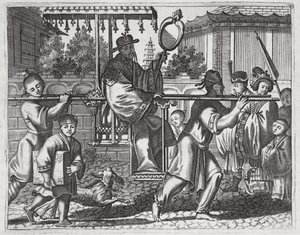 Um mandarim em uma cadeira de Sedan, ilustração de uma descrição de embaixadas para a China, 1690 de English School