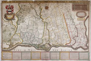 Um Mapa da Parte Melhorada da Província da Pensilvânia na América, por Thomas Holme de English School