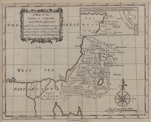 Mapa da Terra de Canaã, e partes adjacentes, no tempo em que Abraão veio habitar a terra, mostrando os vários povos e lugares mencionados na História dos Patriarcas (gravura) de English School