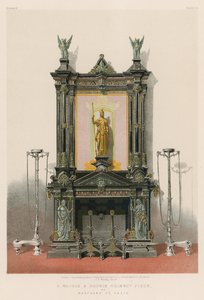 Uma peça de chaminé em mármore e bronze de Marchand de Paris (cromolitho) de English School