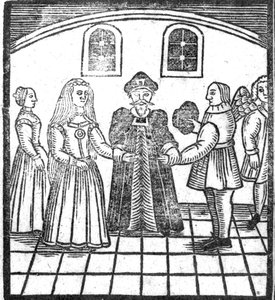 Uma cerimônia de casamento, uma ilustração de um livro de baladas de Roxburghe de English School